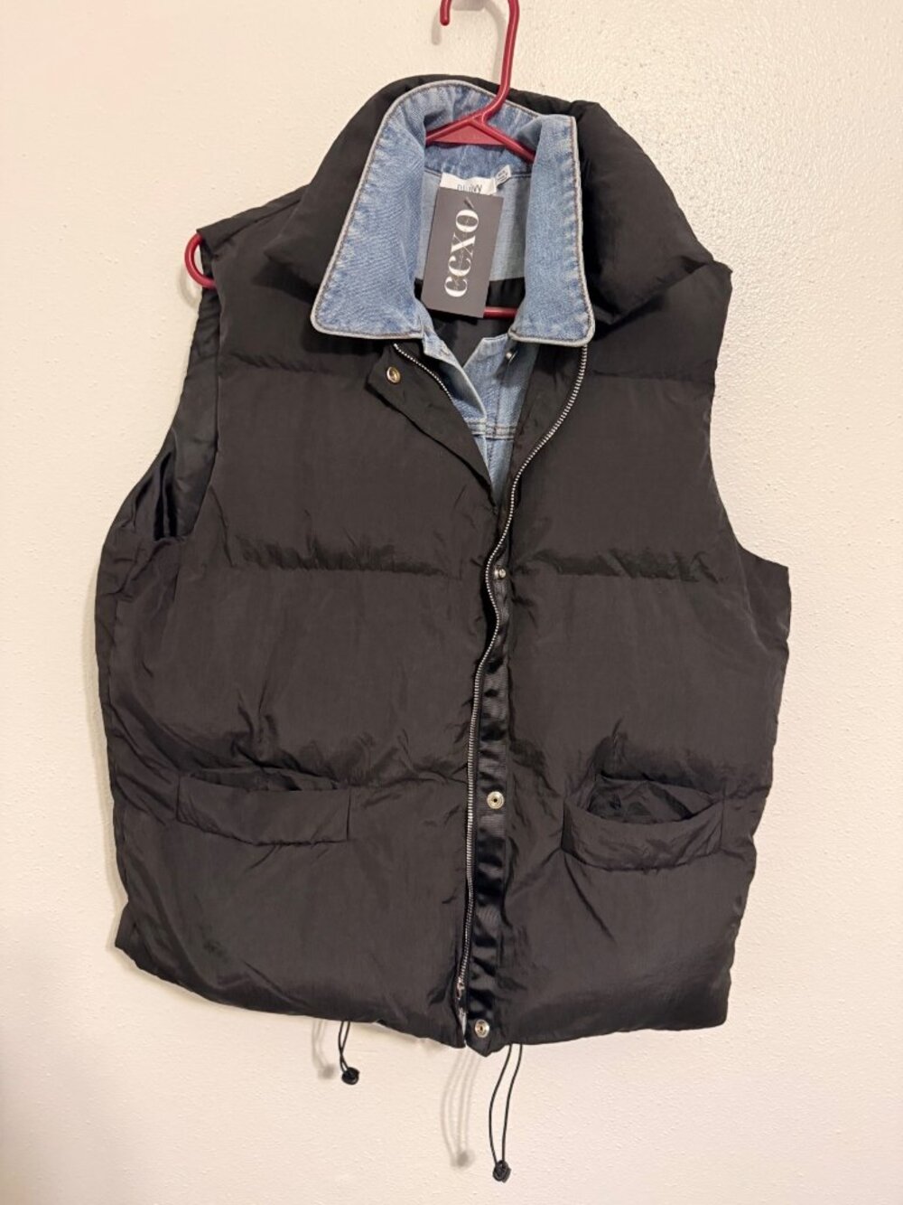 NWT Bluivy Layered Puffer Vest Black with Blue Denim Womans M